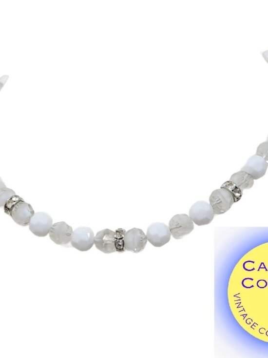 Vintage Signed Napier White and Clear/White Givre Beaded Necklace